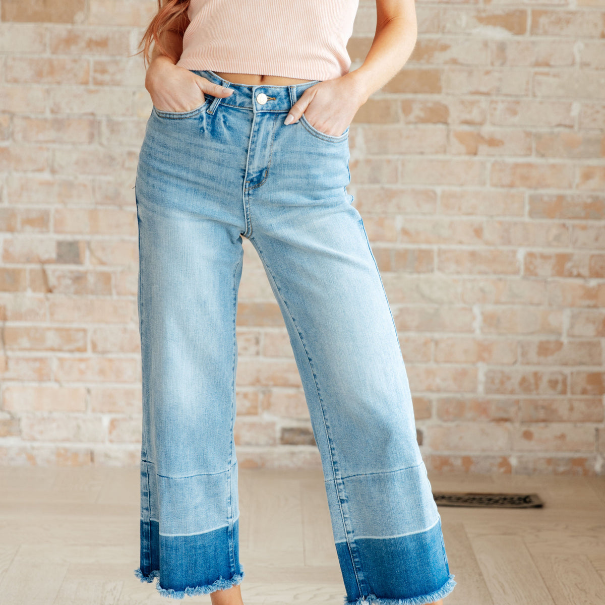 Olivia High Rise Wide Leg Crop Jeans in Medium Wash - Judy Blue