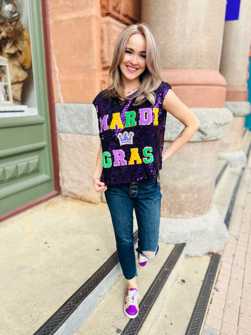 Mardi Gras Patches Sleeveless Top – Belle Lees Boutique