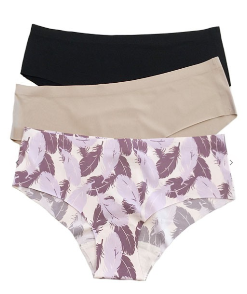 Purple Feather & Neutral Laser Cut Panty 3-Pack