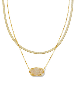 Elisa Herringbone Gold Multi Strand Necklace in Iridescent Drusy - Kendra Scott