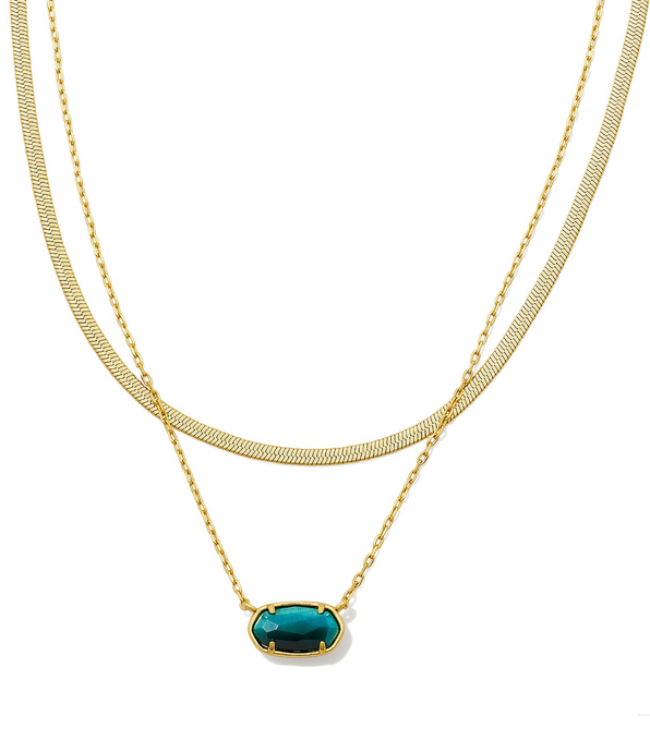 Grayson Herringbone Gold Multi Strand Necklace in Teal Tiger's Eye - Kendra Scott