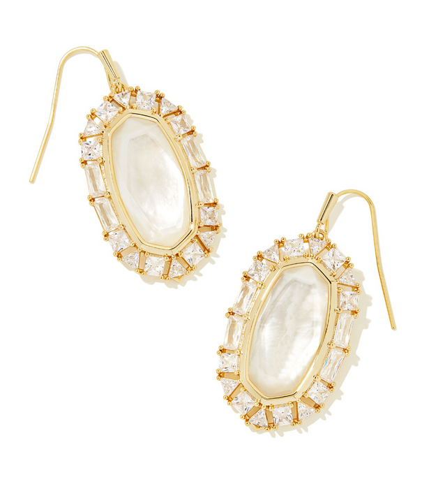 Elle Gold Crystal Frame Drop Earrings in Ivory Mother of Pearl - Kendra Scott