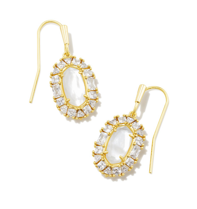 Lee Gold Crystal Frame Drop Earrings in Ivory Mother of Pearl - Kendra Scott