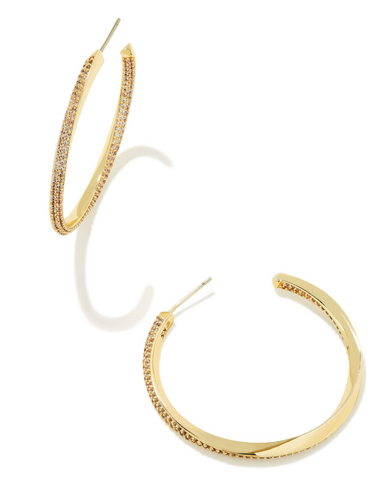 Ella Gold Hoop Earrings in White Crystal - Kendra Scott