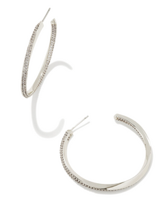 Ella Silver Hoop Earrings in White Crystal - Kendra Scott