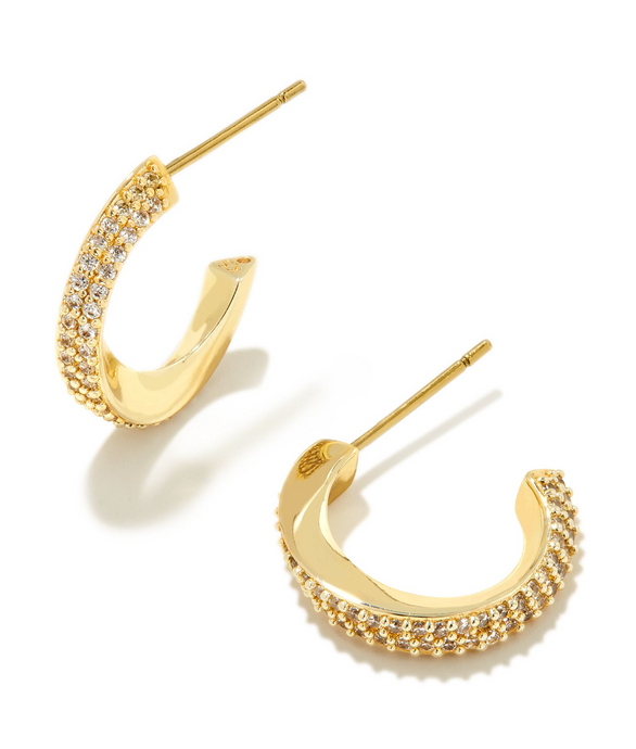 Ella Gold Huggie Earrings in White Crystal - Kendra Scott