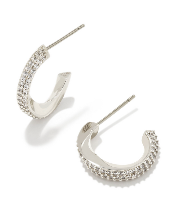 Ella Silver Huggie Earrings in White Crystal - Kendra Scott