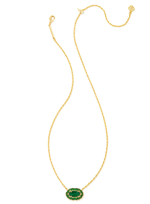 Elisa Gold Crystal Frame Short Pendant Necklace in Kelly Green Illusion - Kendra Scott