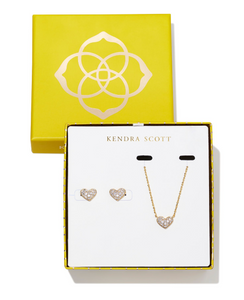 Ari Heart Gold Pave Crystal Pendant & Stud Gift Set in White Crystal - Kendra Scott