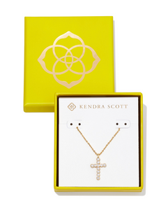 Boxed Cross Gold Crystal Pendant Necklace in White Crystal - Kendra Scott