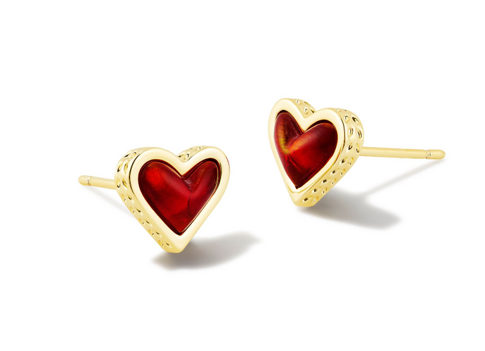 Framed Ari Heart Gold Studs in Red Opalescent Resin - Kendra Scott
