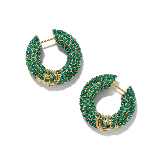 Mikki Gold Pave Hoop Earrings in Green Crystal - Kendra Scott