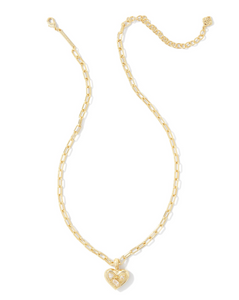 Penny Gold Heart Short Pendant Necklace in White Crystal - Kendra Scott
