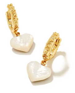 Penny Gold Heart Huggie Earrings in Ivory Mother of Pearl - Kendra Scott