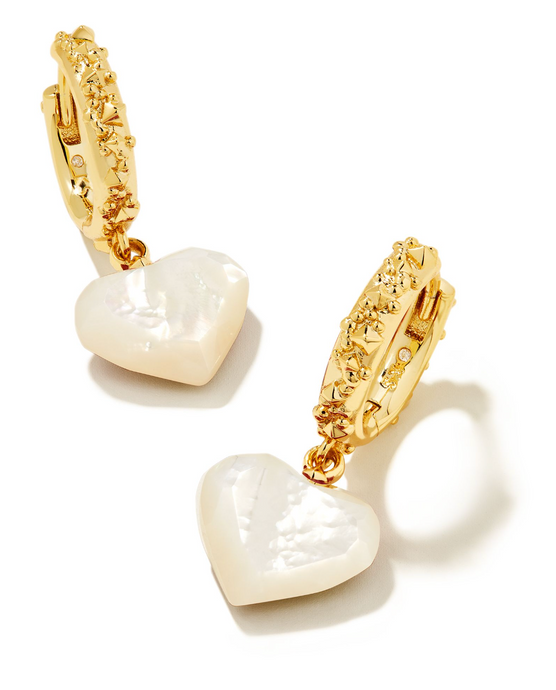 Penny Gold Heart Huggie Earrings in Ivory Mother of Pearl - Kendra Scott