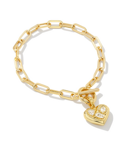 Penny Gold Heart Chain Bracelet in White Crystal - Kendra Scott