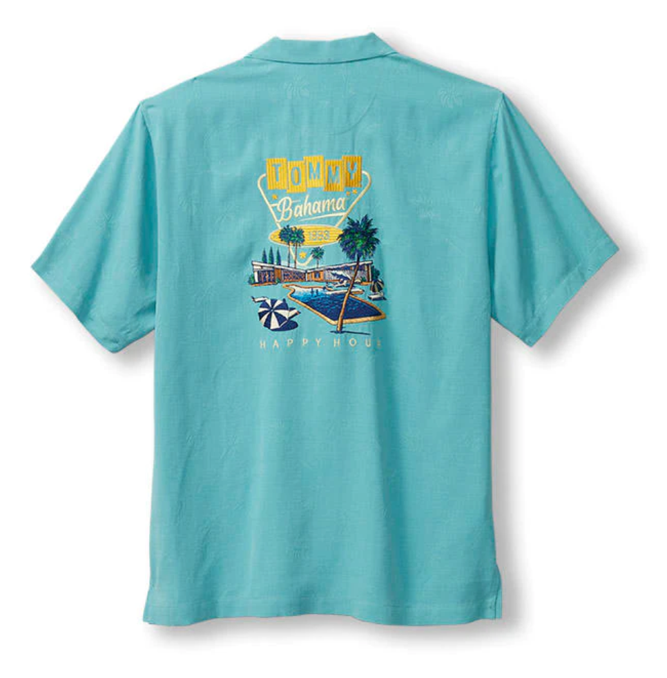 Tommy Bahama Men's Retro Lounge Silk Camp Shirt - Como Blue - Size XL