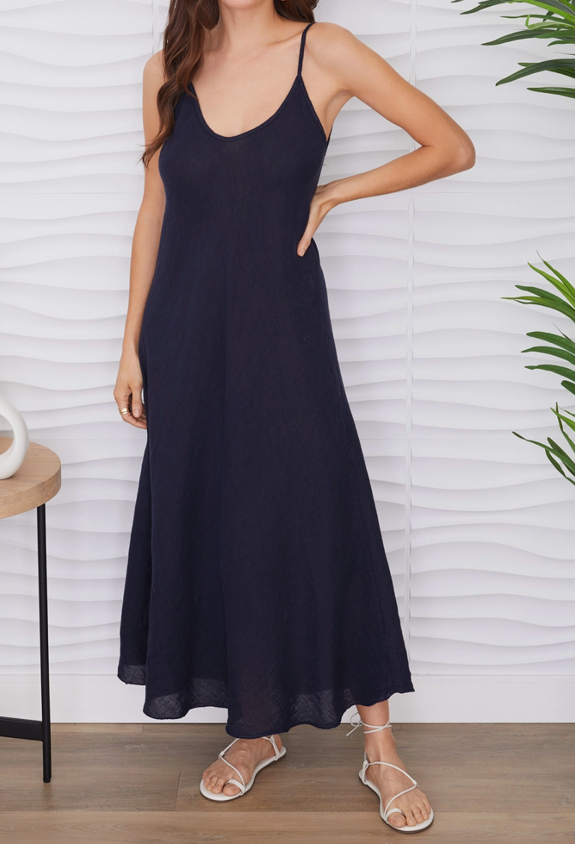 Navy Linen Maxi Slip Dress – Belle Lees Boutique