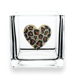 Leopard Heart Jeweled 4x4 Candle Holder