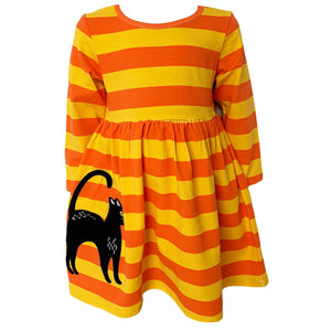 Girls Black Cat Orange Halloween Dress