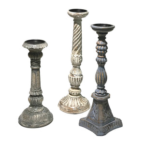 Hand-Carved Wood Pillar Candle Holders