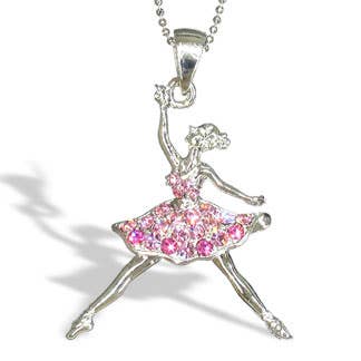 Silver Ballerina Necklace with Pink Austrian Crystals