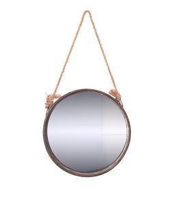 Galvanized Metal Framed Round Wall Mirror With Rope