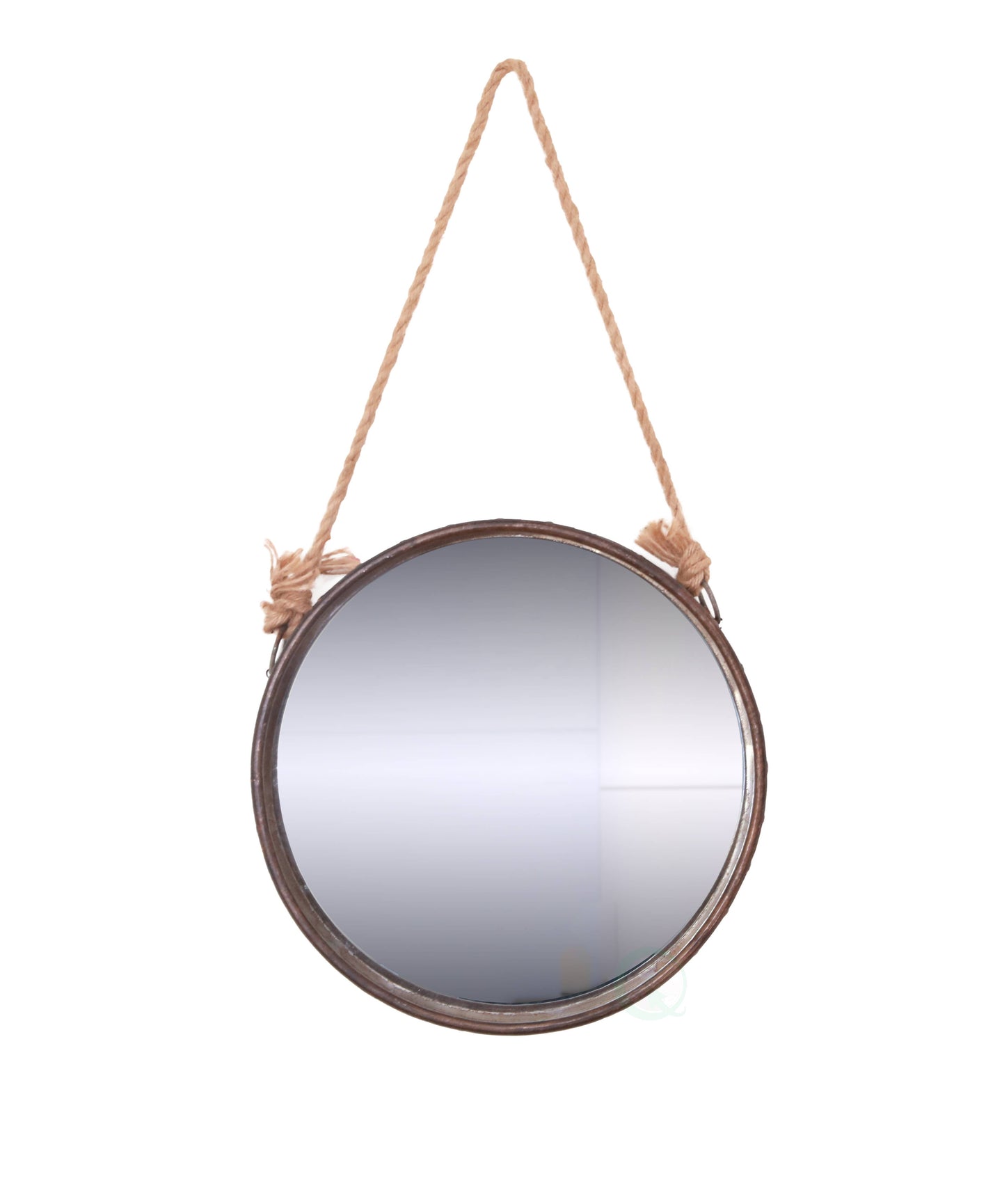 Galvanized Metal Framed Round Wall Mirror With Rope