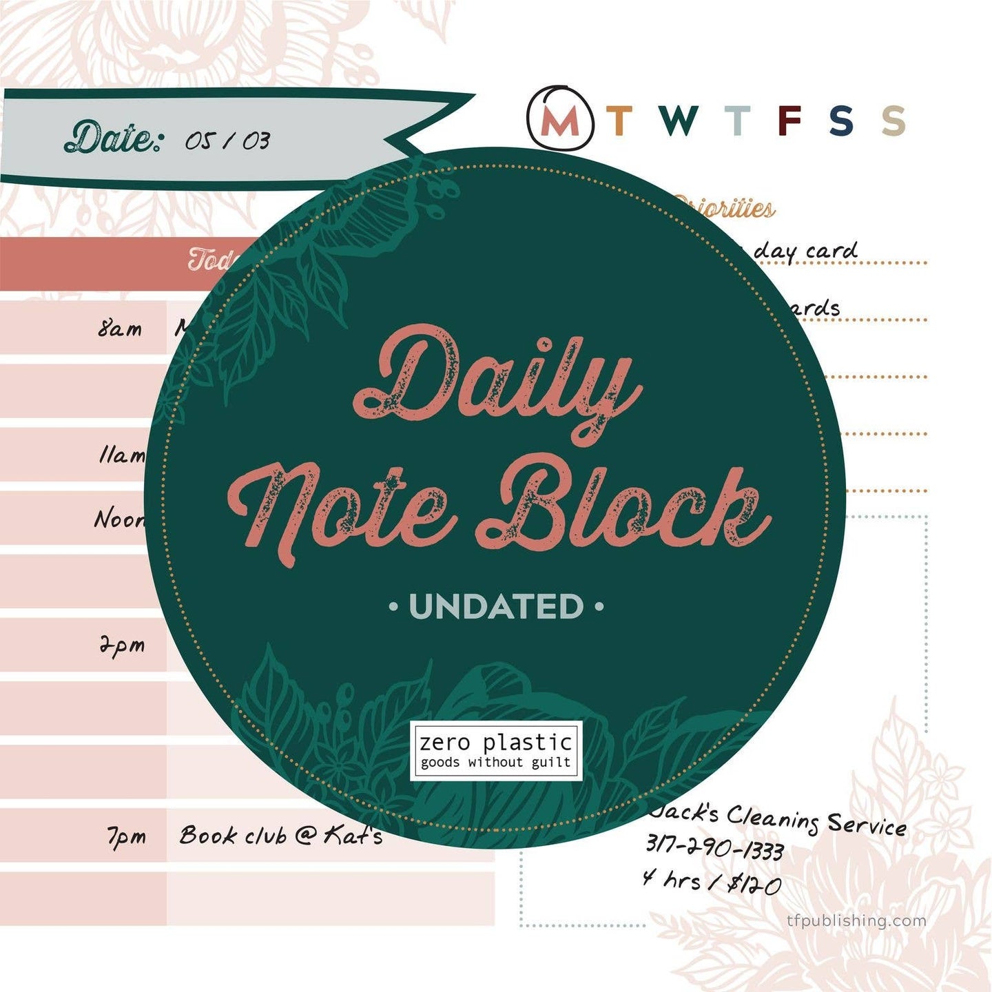 Undated Boho Daily Note Block Desktop