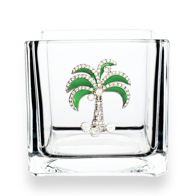 Green Diamond Palm Tree Jeweled 4x4 Candle Holder