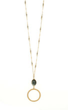 Oval Crystal W/ Open Circle Pendant Gold Necklace