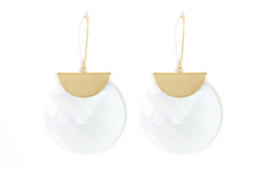 White Round Shell Earrings W/ Gold Accents