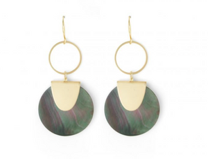 Round Shell Earrings on Gold Ring