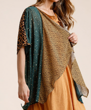 Forest Gold Flakes Detail Short Sleeve Drape Kimono