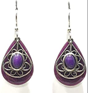 Silver Layered Tear With Purple Stone Earrings