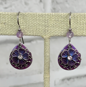 Teardrop Purple Flower Earrings