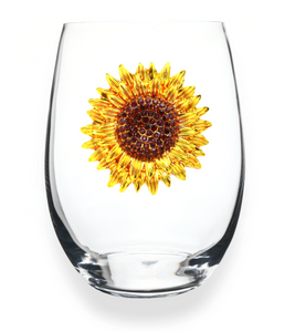 Sunflower Jeweled Stemless Wine Glass
