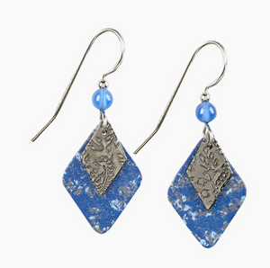 Layered Blue Diamond Drop Earrings - Silver Forest