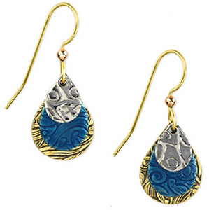Blue Layered Teardrop Earrings - Silver Forest