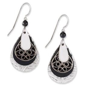 Silver & Black Large Teardrops W/ Filigree Earrings - Silver Forest