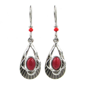 Red Open Layered Teardrop Earrings - Silver Forest