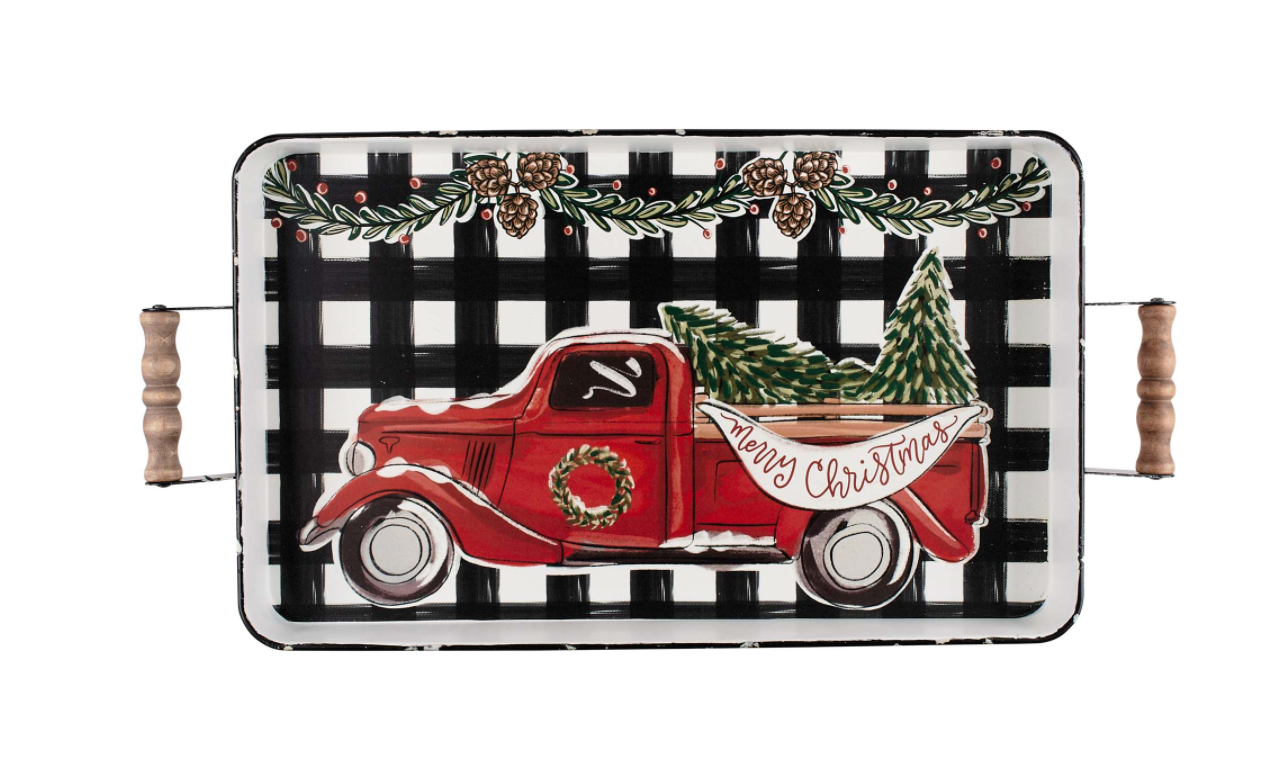 Merry Christmas Truck Enamel Tray