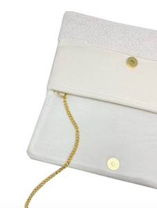 QUILTED PATTERNED TONAL BRIDE BEADED CLUTCH