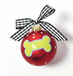 Woof Dog Glass Ornament
