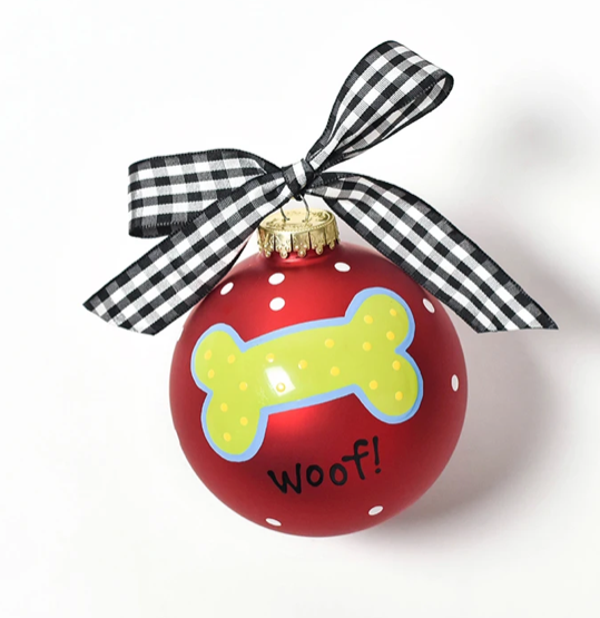 Woof Dog Glass Ornament