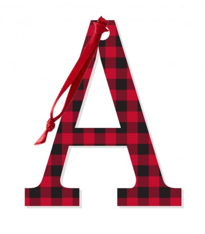 Large Red Buffalo Plaid Initial Ornament