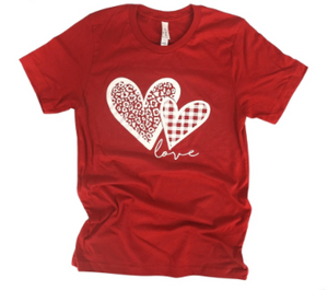 Plaid and Leopard Hearts Graphic Tee