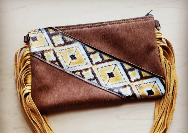 Leather Fringe Yellow Navajo Accent Handbag