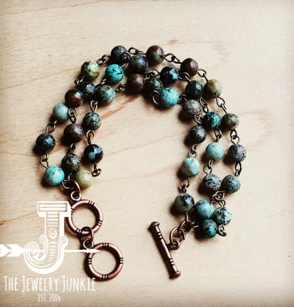 African Turquoise Triple Strand Bracelet