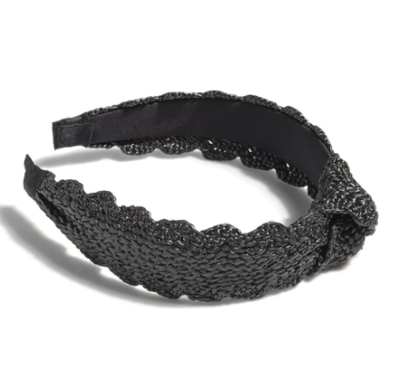 Knotted Straw Scalloped Headband - Black